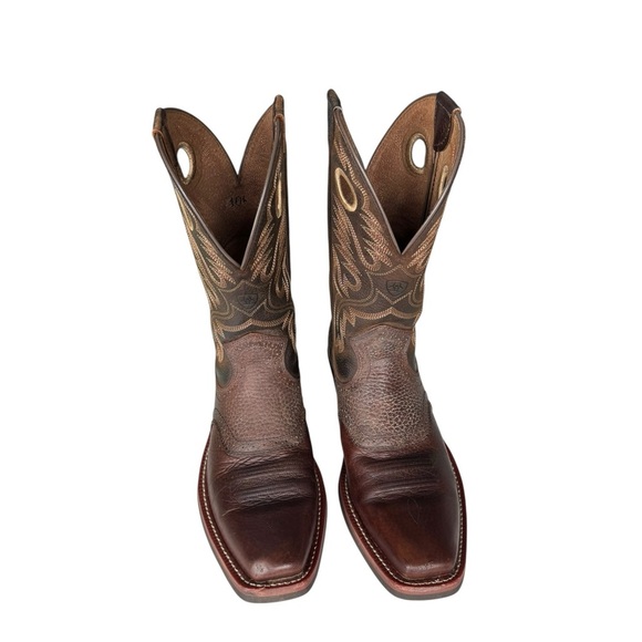 Ariat Workhog Pull-On Western Boots Men’s 10B Square Toe Cowboy Leather Brown - Picture 3 of 11